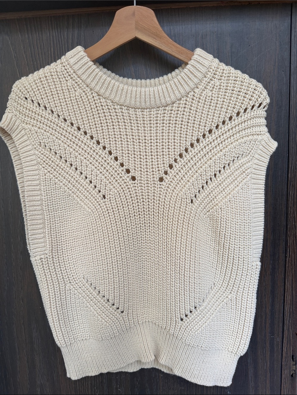 Madewell Cream Sleeveless Knit Vest with Eyelet Detail